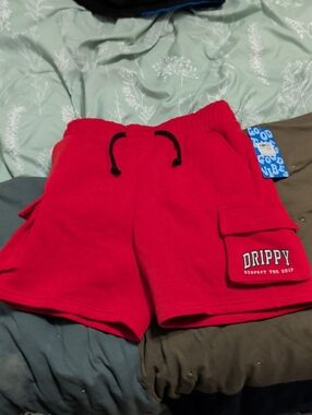 Eighty Eight Red Drippy Cargo Shorts